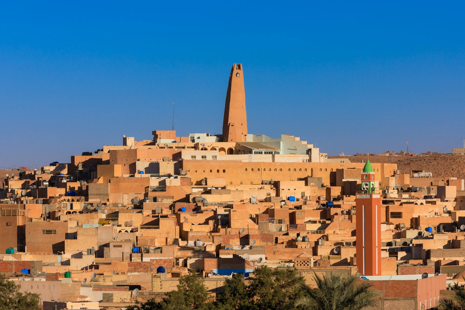 View of the architectural beauty of Ghardaïa, famous for its unique M'zab Valley structures.